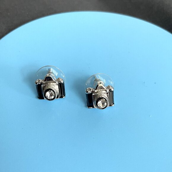 Black Camera Earrings/Stud-Post Earrings/Rhinestone Crystal/Photography Jewelry - Picture 8 of 8